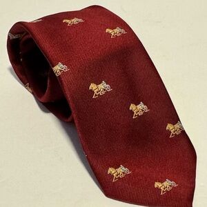 Vintage Horse and Horseshoe Pattern Maroon Polyester Mens Neck
